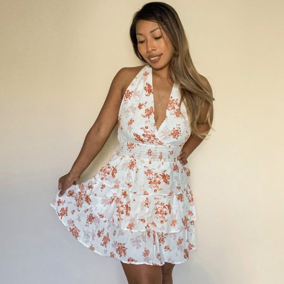 Rust Halter Wrap Dress - Picture 1 of 3